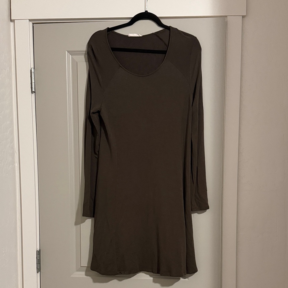 Lush Olive Green Long Sleeve Scoop Neck Dress